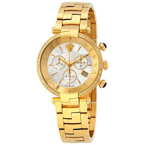 versace revive mother of pearl black golden chronograph watch|Versace Mother of Pearl Stainless Steel Leather Revive Chrono .